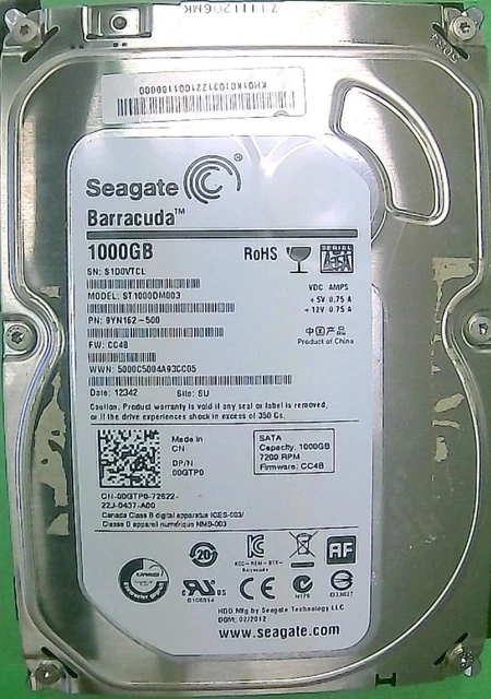 Seagate ST1000DM003 9YN162-500 FW:CC4B TK 1TB 7200RPM  3.5" Sata HDD