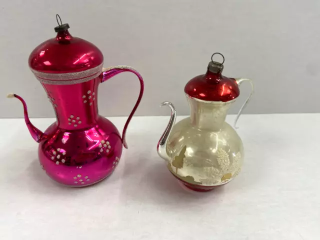 Vintage Mercury Glass (2) Coffee Pot Christmas Ornaments
