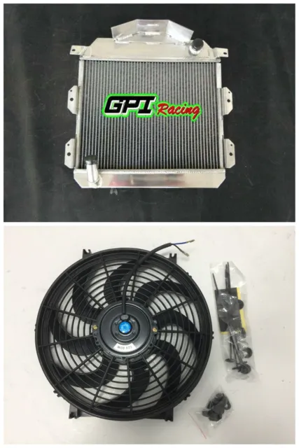 3 row aluminum radiator + fan for Austin Healey 100-4 1953 1954 1955 1956 manual