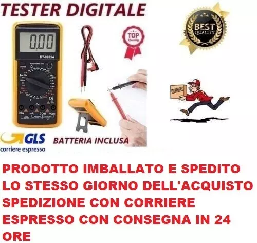 Tester Multimeter Multimetro Digitale Pro Tester Professionale Con Cavi Dt-9205A