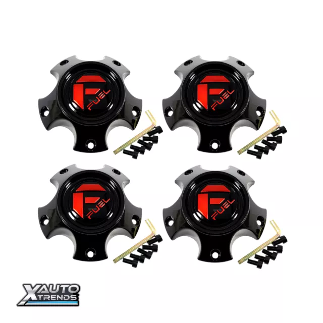 4 x Fuel Off-Road Gloss Black Wheel Center Cap Black Rivets 1006-08GBQ