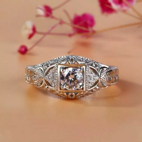 Lab-Created 2CT Round Cut Diamond 14K White Gold Finish Engagement Wedding Ring