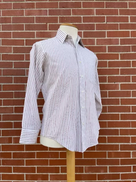 1970s Mens Striped Cotton Button-Down Dress Shirt Size Medium Vintage Retro