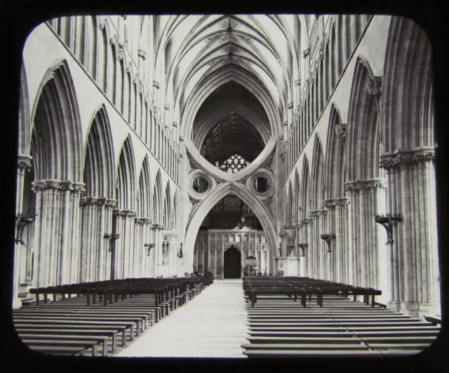 GWW Glass Magic Lantern Slide NAVE WELLS CATHEDRAL LOOKING EAST C1890 ENGLAND