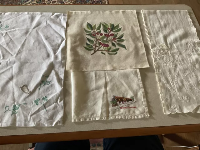 Crinoline Lady  Runner, Cherry Mat, Irish & Burns Traycloths- All Embroidered