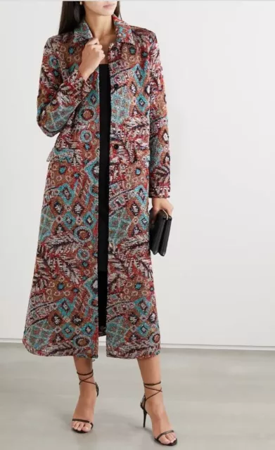 $5K+ Missoni Maxi Dress Coat Sequin Metallic Jacquard Knit Multi Orange Label 40