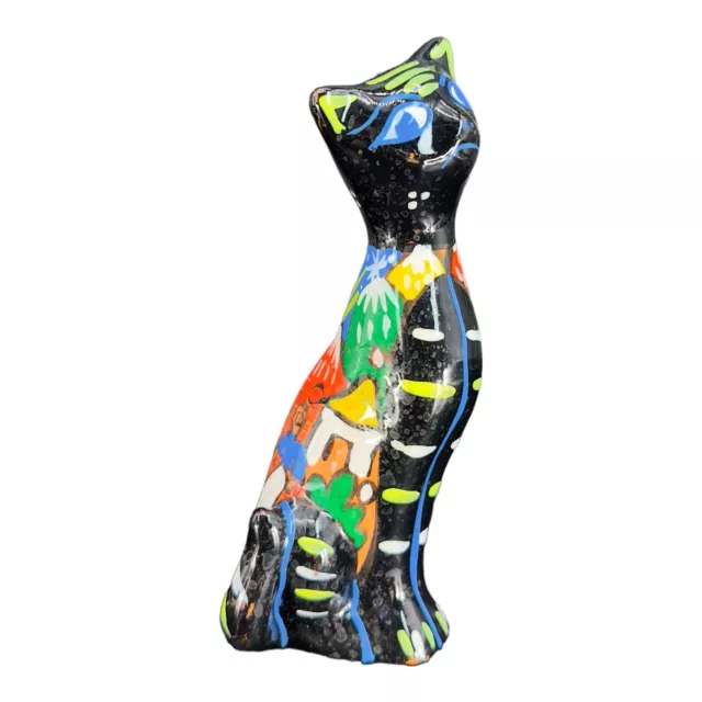 Mexico Hand Painted Cat Figurine Folk Art Pottery Ceramic Figurine Alley Cat