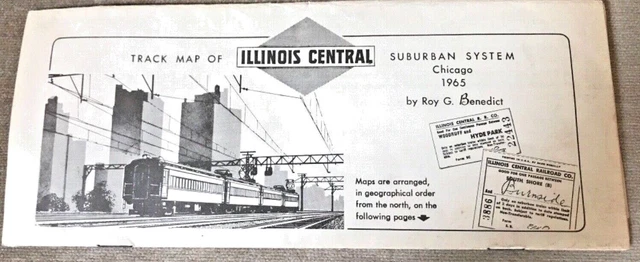 Track Map of ILLINOIS CENTRAL (RR) Suburban System Chicago 1965 Roy G. Benedict