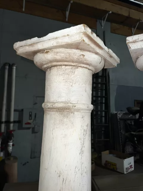 vintage wooden round porch post column & capital 82” h x 10.75 sq top tapers 6-8 2