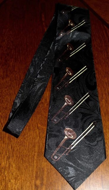 New Men's New Neck Lot's Of Trombones On A Black Neck Tie