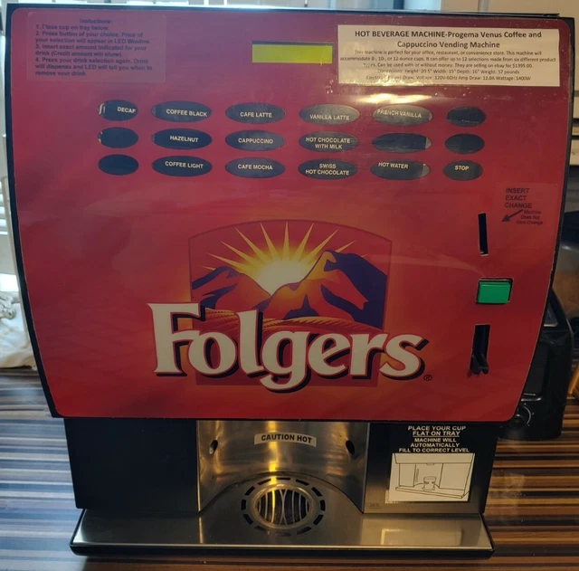 Folgers Progema Venus Coffee/Capp. Vending Machine AS6S Counter Coins Included