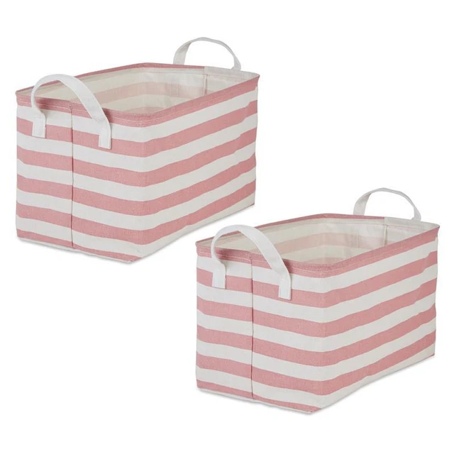 Cotton Polyester Laundry Bin Stripe Rose Rectangle L (Set of 2)