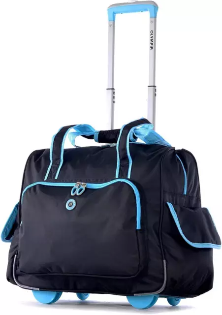Olympia Deluxe Fashion Rolling Overnighter, Black Blue