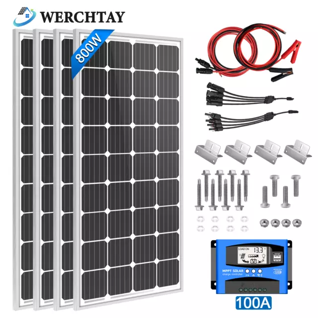 200W 400W 600W 800W Watt Mono Solar Panel kit RV Caravan Boat Off Grid Home Shed