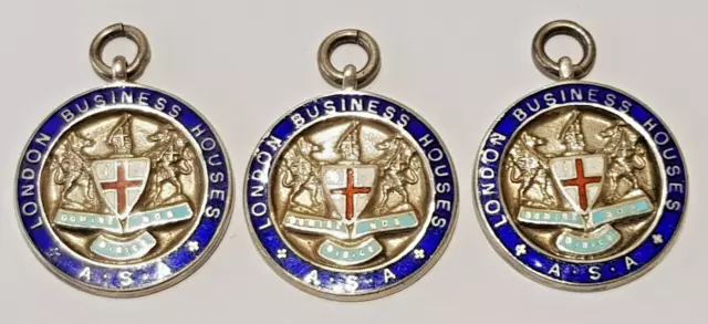 3 x London Business Houses Silver Hallmarked Football Medals, different awards