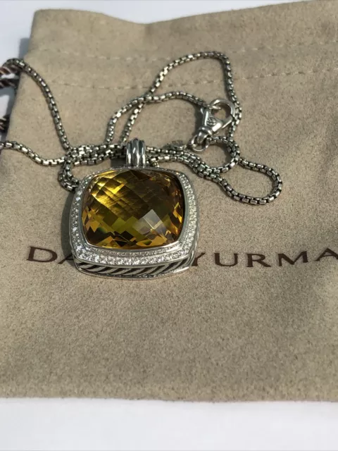 David Yurman 925 Silver 20mm Albion Pendant Lemon Citrine Diamonds 18" Necklace David Yurman 925 Silver 20mm Albion Pendant Lemon Citrine Diamonds 18" Necklace