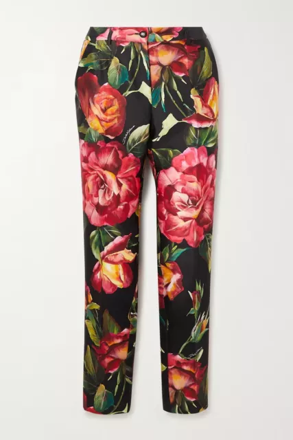 dolce gabbana Cropped floral-print silk-satin slim-leg pants size IT50 - US14