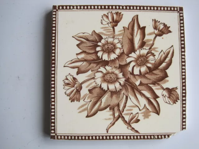 ANTIQUE VICTORIAN H A OLLIVANT TRANSFER PRINT FLORAL WALL TILE No. 399 - c1890