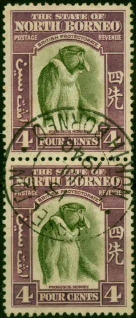 North Borneo 1939 4c Bronze-Grn & Violett SG306 Super Gebraucht Paar Cds