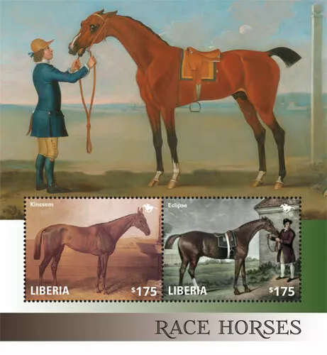 Liberia 2014 - RACE HORSES: KINCSEM AND ECLIPSE - Souvenir Sheet of 2 Stamps MNH