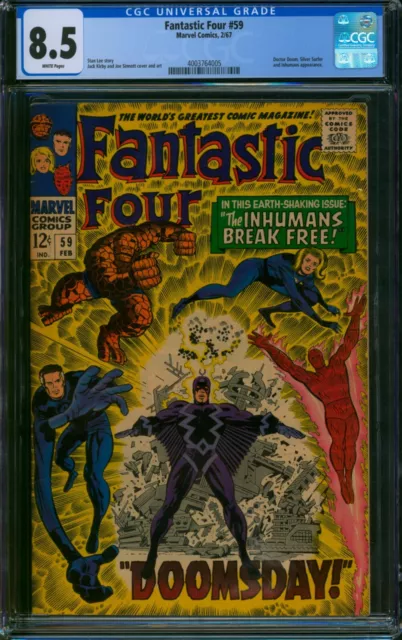 Fantastic Four #59 ❄️ CGC 8.5 WHITE Pages ❄️ Doctor Doom Inhumans Marvel 1967