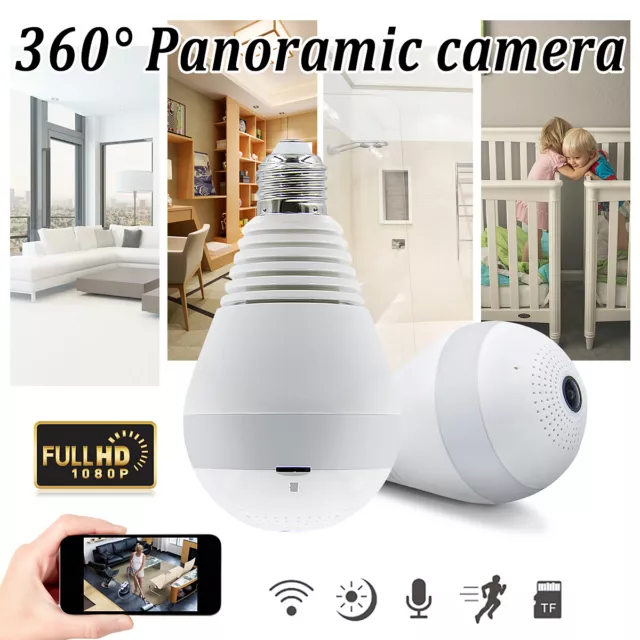 360° HD 1080P Panoramic Hidden Wifi IP Camera Light Bulb  Home Security Lamp Cam 2