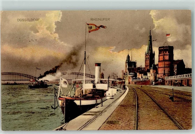 39397586 - 4000 Duesseldorf Rheinwerft Raddampfer Duesseldorf Stadtkreis 1915