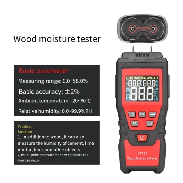 Détecteur d'humidité HT632 pour bois et matériaux de construction détection