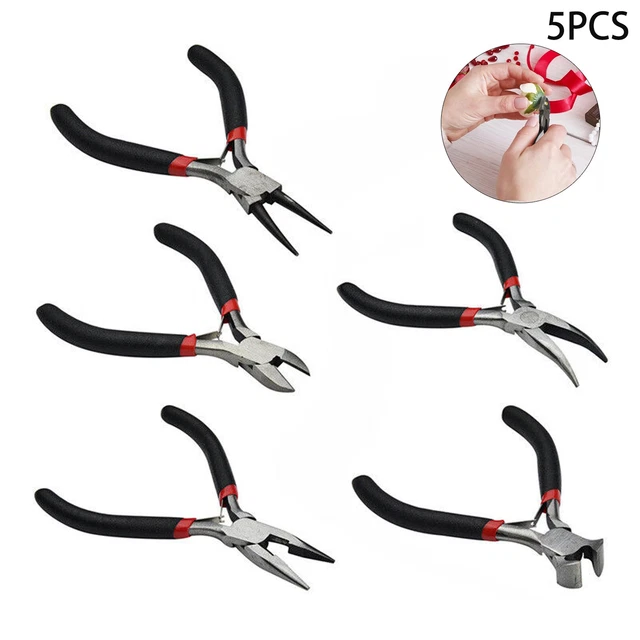 Lot De 5 Pinces à Bijoux - Bec Long, Coudée, Ronde, Plate, Diagonale - DIY, Artisanat, Réparation