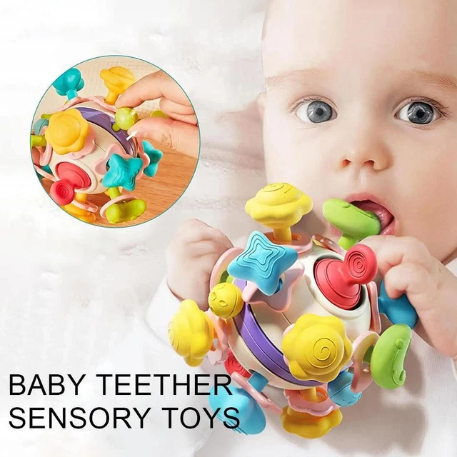 Silicone Teether Baby Sensory Toys 0-12 Months Rotating Rattle Grasping Toy W2L6