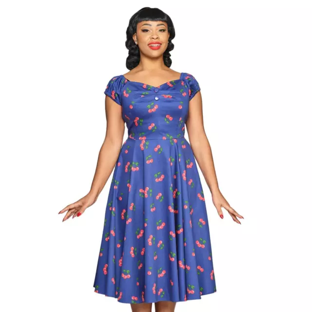COLLECTIF DOLORES 50S Cherries Navy Blue Doll Dress 75.00 PicClick UK