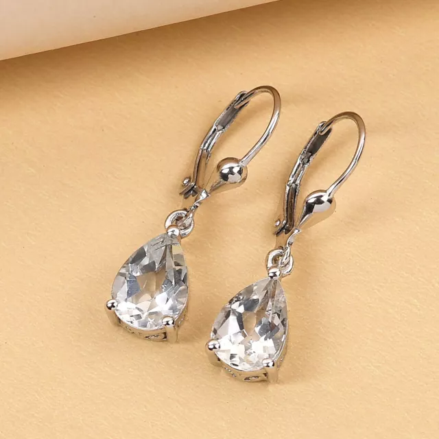 Classic Teardrop White Topaz Lever Back Dangle Earrings 925 Sterling Silver