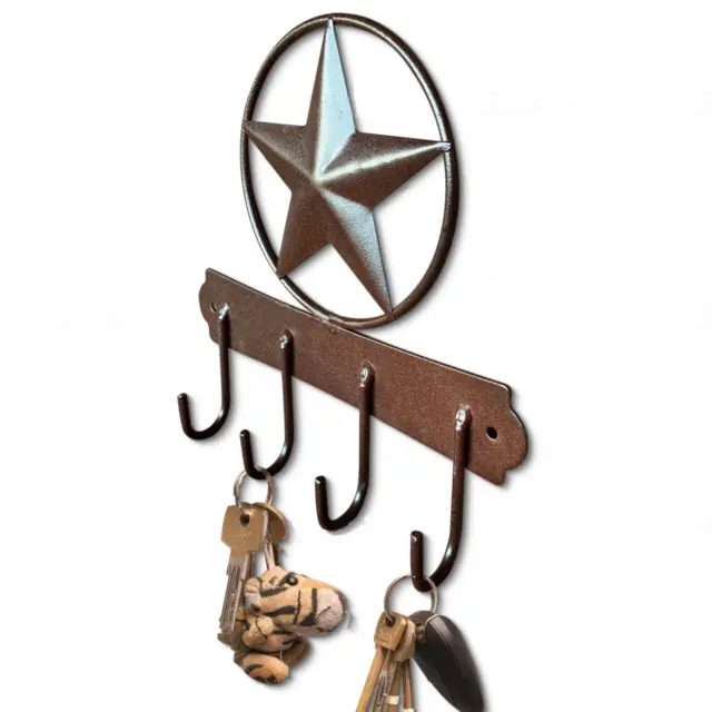 Texas Country Western Key Holder - Rustic Wall Décor Star Key Hanger for Home
