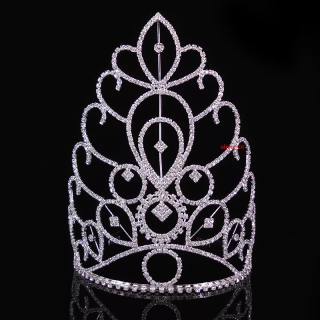 18cm Tall Large Full Crystal Wedding Bridal Queen Pageant Prom Tiara Crown Combs