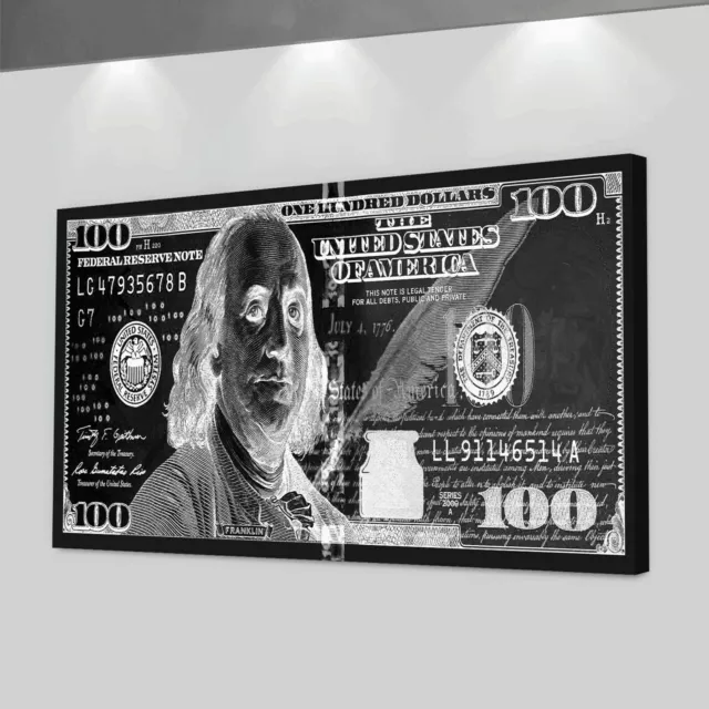 Gold Money Art 100 Dollar Bill Canvas Wall Art Office Decor