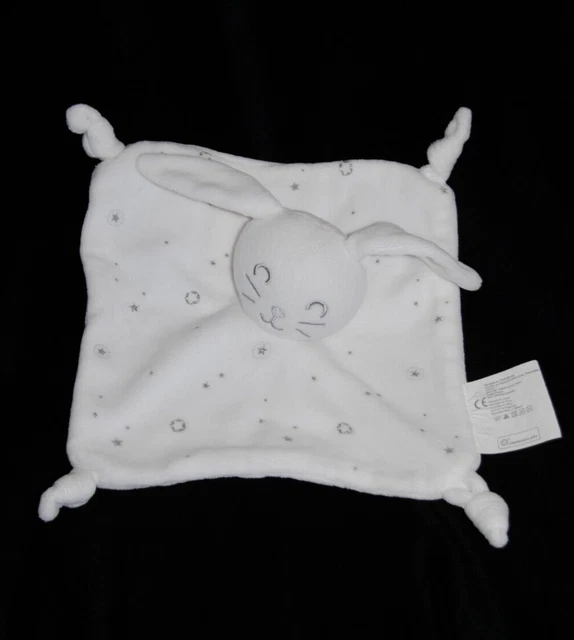 Doudou plat lapin blanc SIPLEC LECLERC étoiles grises visage gris 4 nœuds TTBE