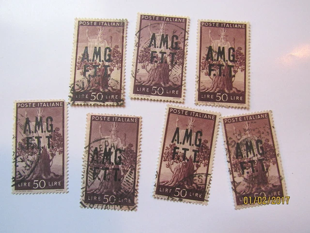 (7) Used ITALY STAMPS Triest 1947 ~ Scott # 13 + fine/very fine