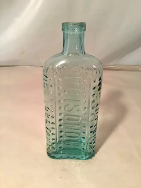 Antique 1930’s Textured Aqua Glass AMMONIA POISONOUS 7” Bottle, EXCELLENT COND!