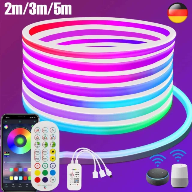 2~5M Neon LED Strip Streifen RGB Flex Schlauch diffus Lichtband Dimmbar Wifi APP