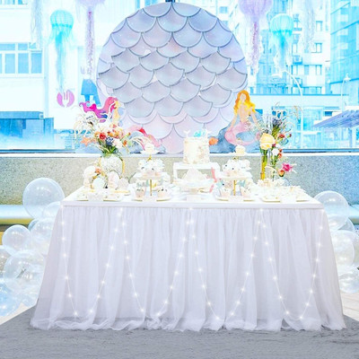 NSSONBEN Blu Tulle Gonna da Tavolo LED Tutu Gonne da Tavolo per Matrimoni Feste Festa di Compleanno Bambino Doccia Decorazione 2Yard/6ft/L183cm*H77cm 