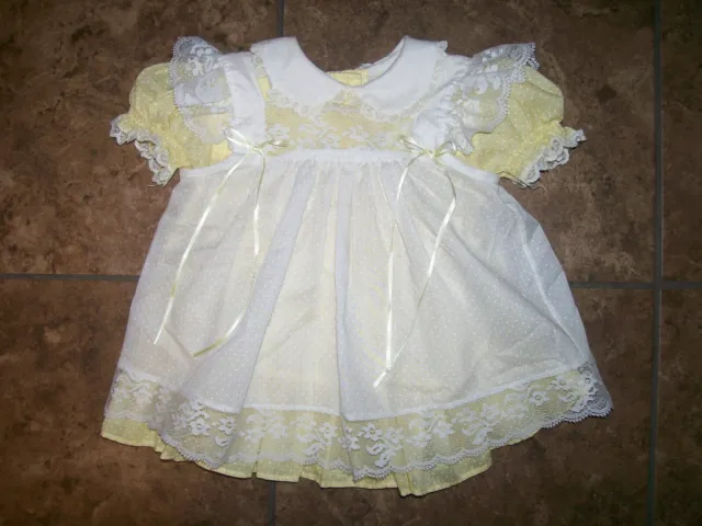 Vintage BRYAN Baby Girl Dress Swiss Dot Yellow White  Pinafore 2 Pc 6-9 M