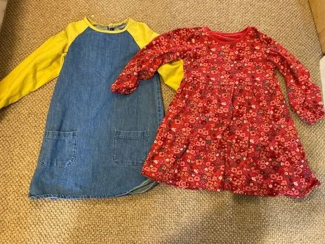 Next Girls Long Sleeved Dresses Bundle x 2. Blue Red Yellow. Aged 5-6 Years. VGC