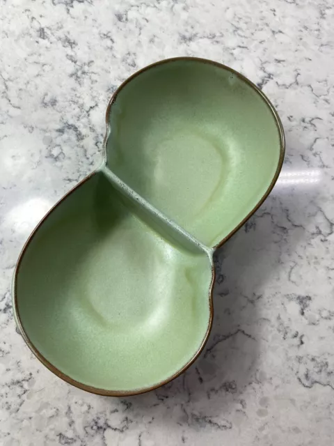 Vintage Frankoma Pottery Green MCM Divided Serving Dish PET bowl