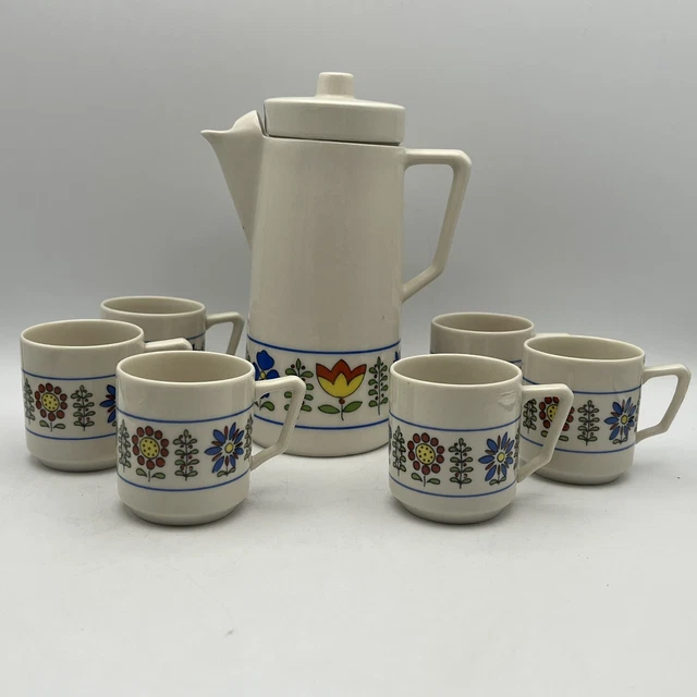 Karim Porcelain Teapot/coffee Pot And 5 Demitasse Cups MCM Made In Italy