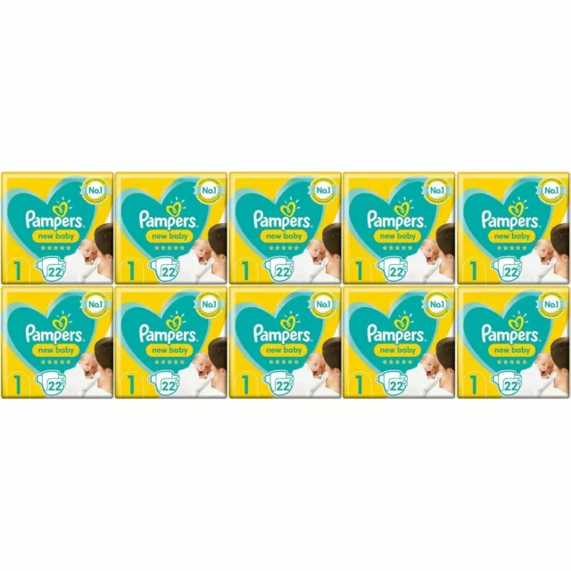 220 x Pampers New Baby, Size 1 - Carry Pack - With Protection For Sensitive Skin