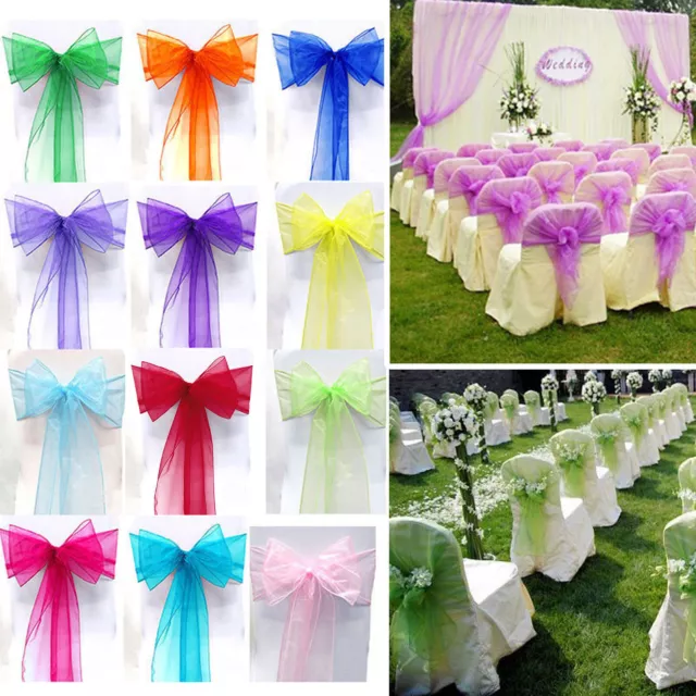 10/25/50/100X Organza Stuhlschleifen Hochzeit Party Stuhlhussen Stuhl Schleifen