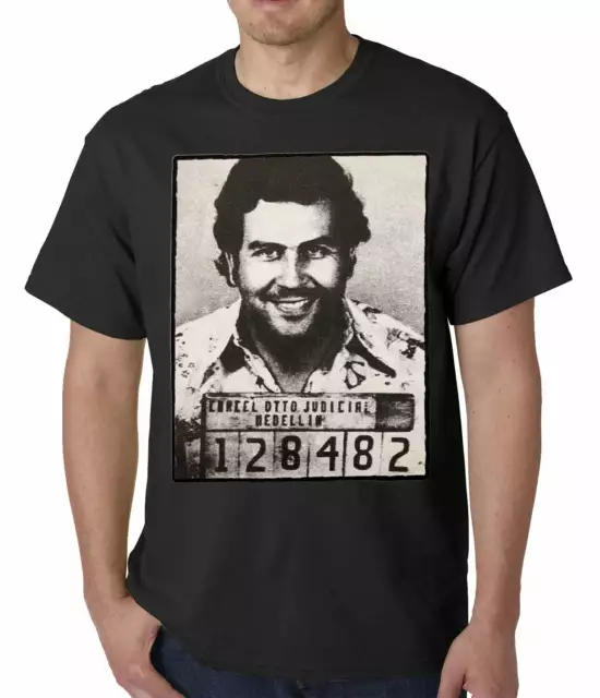 Pablo Escobar Smiling Mug Shot Men's T-Shirt Black Size S, M, L, XL, XXL