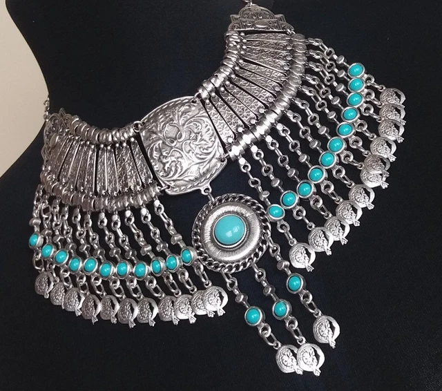 Collier Anahit Turquoise – Pendentif Déesse Arménienne, Turquoise, Plaqué Argent, 49 Cm, Neuf Sans Emballage