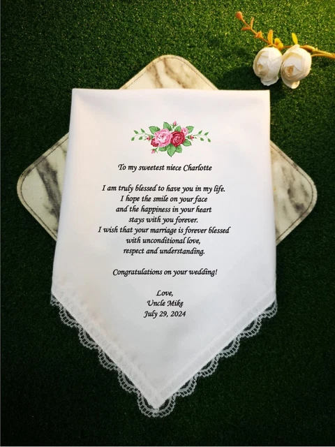 Fazzoletto auguri matrimonio per nipote, regalo dello zio della sposa, rose, 1216
