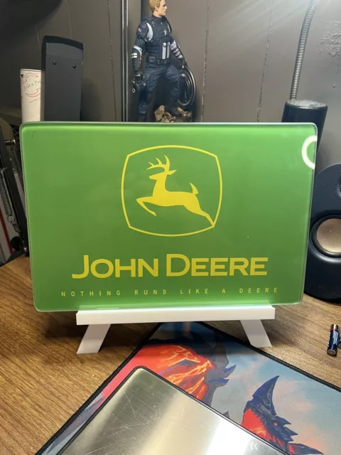 John Deere Tractor Glass Cutting Board 12 x 8"  Green w/ Logo